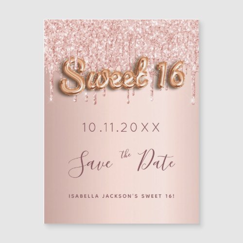 Sweet 16 rose gold glitter pink Save the Date   