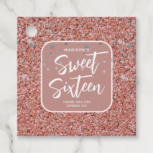Sweet 16 Rose Gold Glitter Thank You Custom Favor Tags