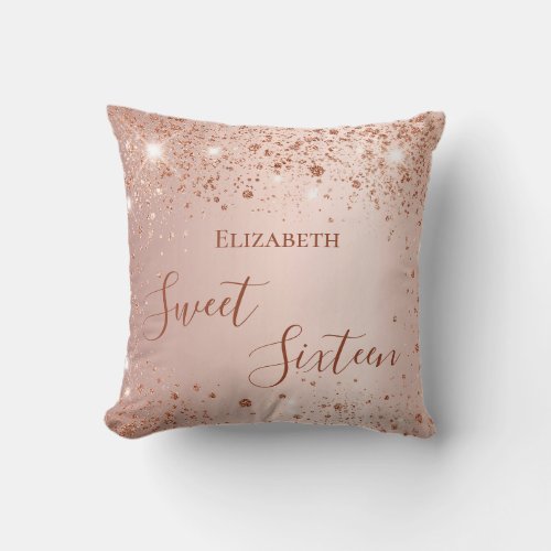 Sweet 16 rose gold glitter  throw pillow