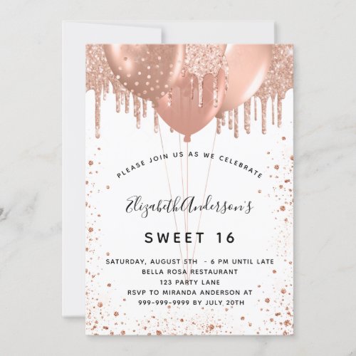 Sweet 16 rose gold glitter white invitation