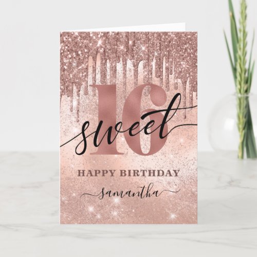 Sweet 16 Rose Gold Happy Birthday Card