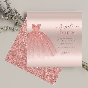 Sweet 16 Rose Gold Modern Script Glam Birthday Invitation