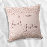 Sweet 16 rose gold name script confetti throw pillow<br><div class="desc">A pillow for a 16th years old girls room. A faux rose gold background decorated with confetti. The text: Sweet Sixteen is written in dark rose gold with a large modern hand lettered style script. Personalize and add her name.</div>