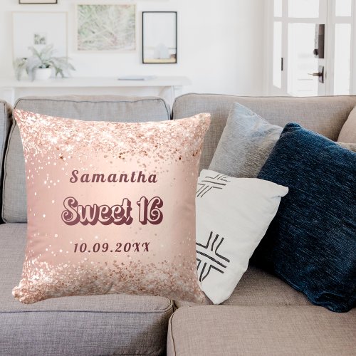 Sweet 16 rose gold name throw pillow