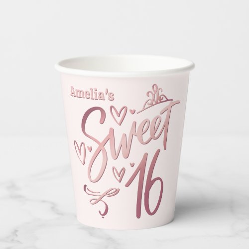 Sweet 16 Rose Gold Paper Cups