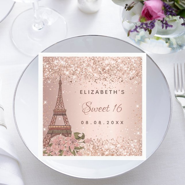 Sweet 16 rose gold Paris Eiffel Tower Napkins (Creator Uploaded)