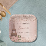 Sweet 16 rose gold Paris Eiffel Tower Paper Plates<br><div class="desc">For an elegant,  classic,  glamorous and girly style Sweet 16,  16th birthday party. A rose gold gradient background,  decorated with the Eiffel Tower,  Paris.  Personalize and add a name and a date.</div>