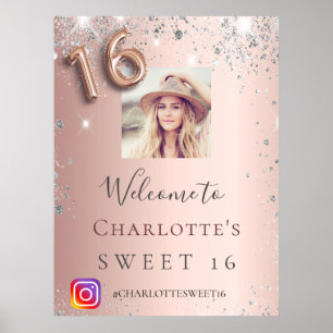 Sweet 16 rose gold photo silver Instagram Poster