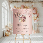 Sweet 16 rose gold photo stars welcome  foam board<br><div class="desc">A welcome board for a girly and glamorous Sweet 16,  16th birthday party.  A rose gold faux metallic looking background decorated with rose gold stars.  Personalize and add a photo and name.  Number 16 is written with a balloon style font.
Back: no design</div>