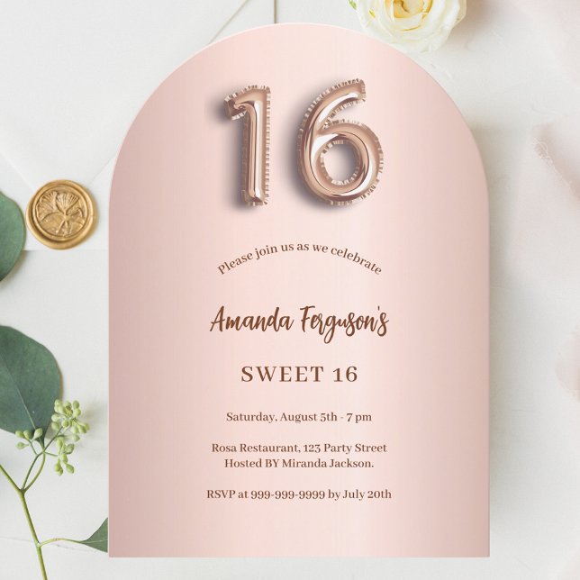 Sweet 16 rose gold pink arch invitation (Creator Uploaded)