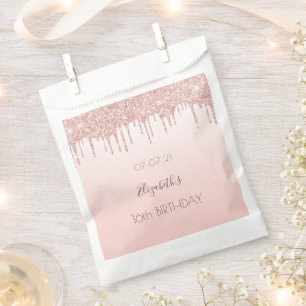Sweet 16 rose gold pink drips favor bag
