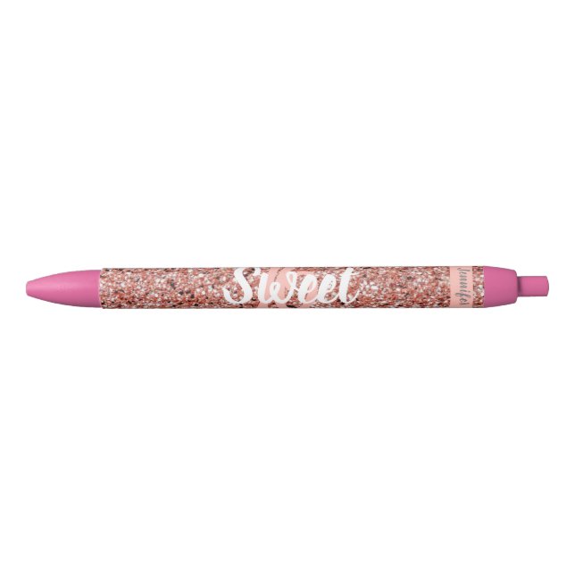 Sweet 16 Rose Gold Pink Glitter Name Party Favor Pen (Front)