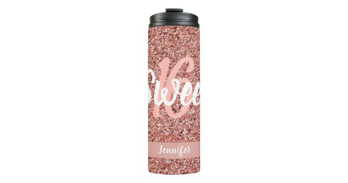 Monogram Rose Gold Glitter Girly Glam Thermal Tumbler