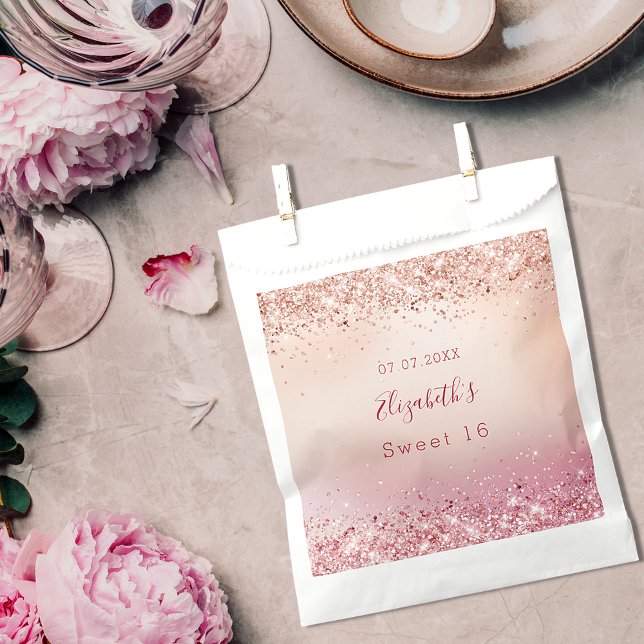 Sweet 16 rose gold pink sparkles favor bag (Creator Uploaded)
