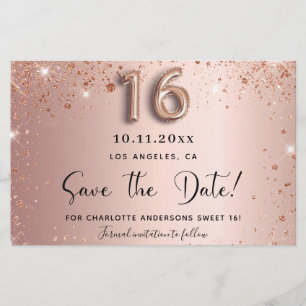 Sweet 16 rose gold save the date card