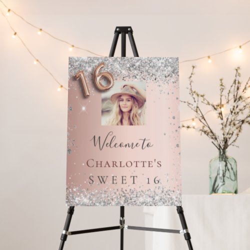 Sweet 16 rose gold silver glitter photo welcome foam board