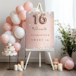 Sweet 16 rose gold silver welcome foam board<br><div class="desc">A welcome board for a girly and glamorous Sweet 16,  16th birthday party.  A rose gold  background decorated with faux silver sparkles.   Personalize and add a name.  Number 16 is written with a balloon style font.  
Back: no design</div>