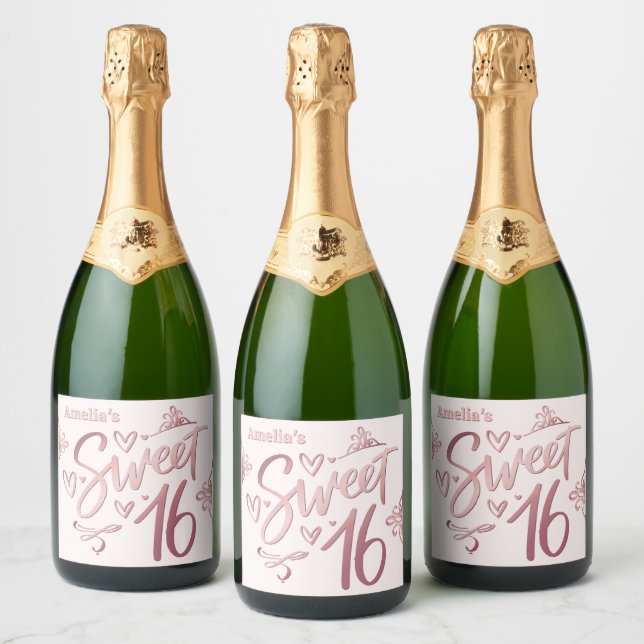 Sweet 16 rose gold sparkling wine label (Bottles)