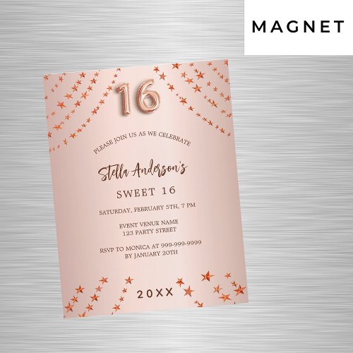 Sweet 16 rose gold stars luxury magnetic invitation