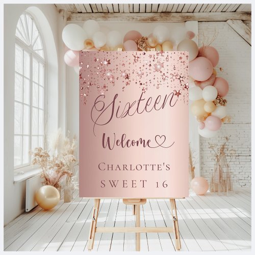 Sweet 16 rose gold stars welcome  foam board