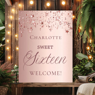Sweet 16 rose gold stars welcome poster