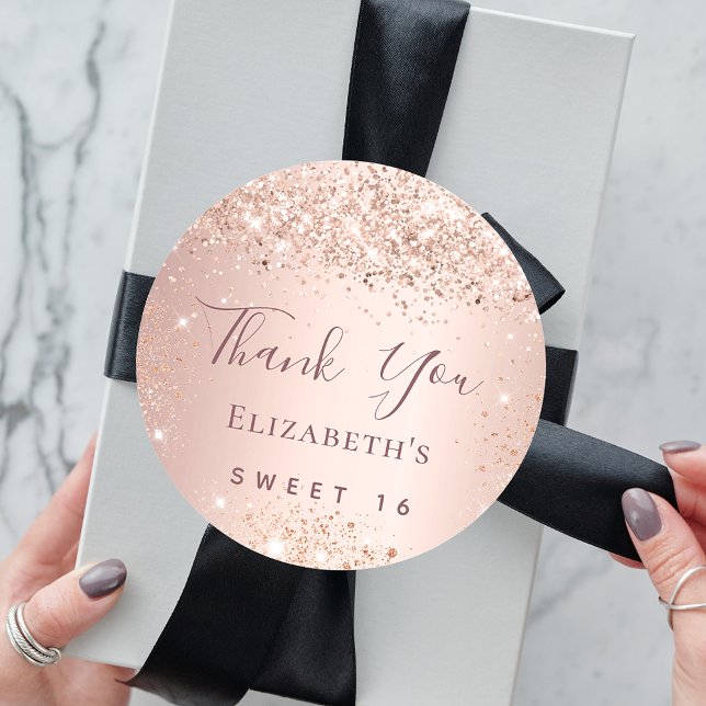 Sweet 16 rose gold thank you classic round sticker (Creator Uploaded)