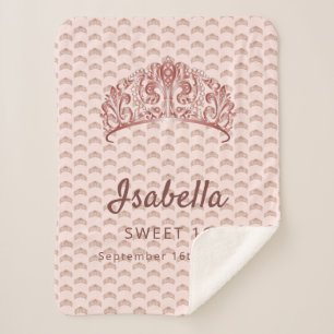 Sweet 16 rose gold tiara crown blush monogram sherpa blanket