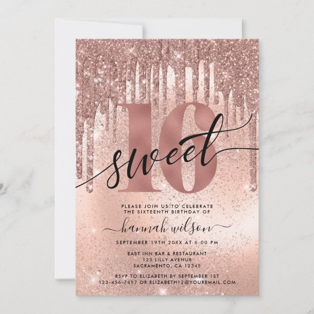 Sweet 16 Rose Gold Trendy Invitation (Front)