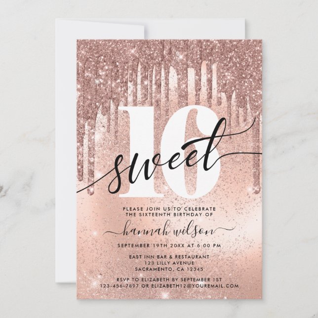 Sweet 16 Rose Gold Trendy Invitation (Front)