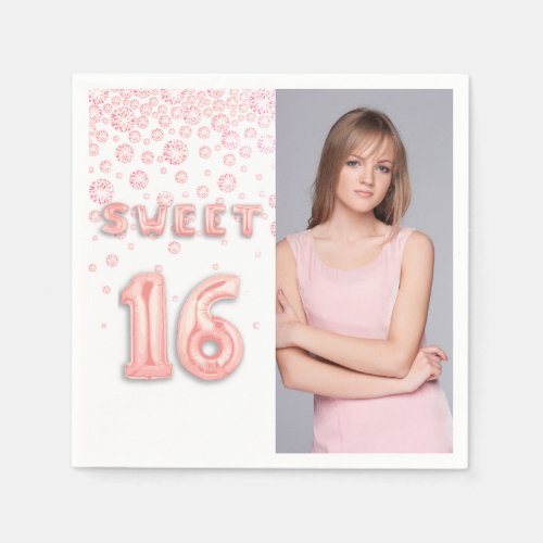 Sweet 16 rose gold white photo girly napkins