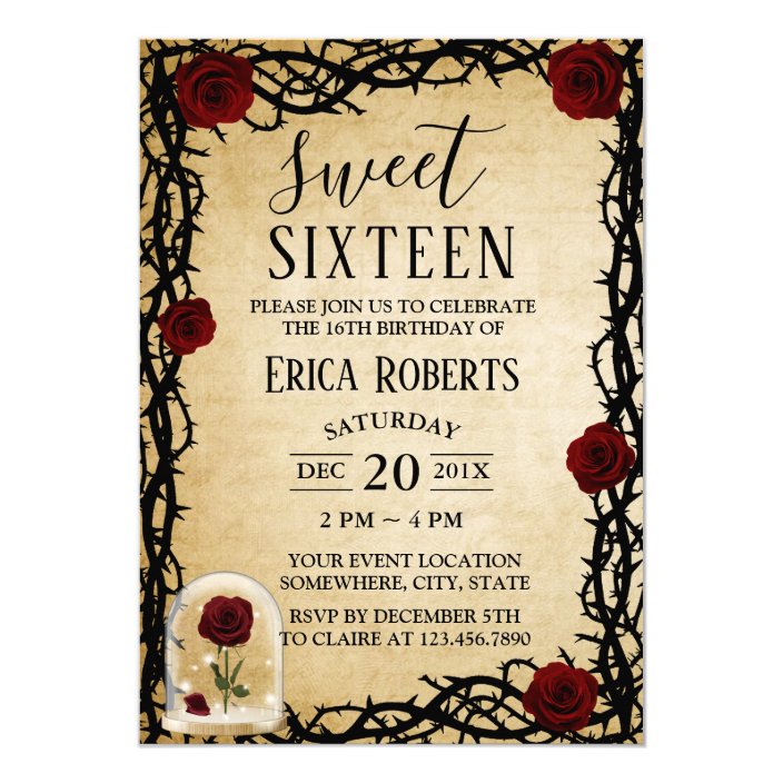 Sweet 16 Rose Thorn Vintage Fairytale Birthday Invitation Zazzle