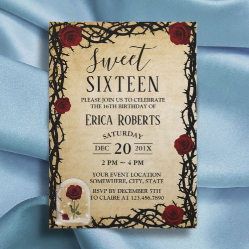 Sweet 16 Rose  Thorn Vintage Fairytale Birthday Invitation