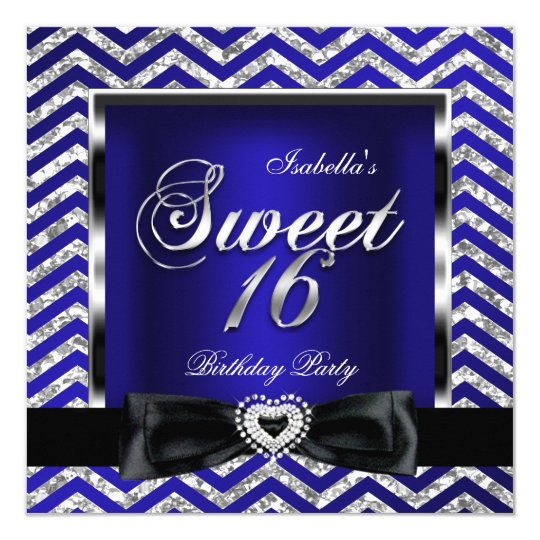 Royal Blue And Silver Sweet 16 Invitations 8