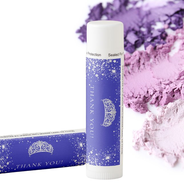 Sweet 16 royal blue glitter dust tiara party favor lip balm (Creator Uploaded)