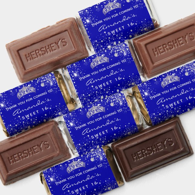 Sweet 16 royal blue glitter tiara thank you hershey's miniatures (Assorted)