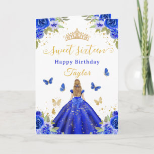 Sweet 16 Royal Blue Princess Blonde Girl Card