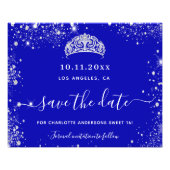 Sweet 16 royal blue silver budget save date flyer (Front)