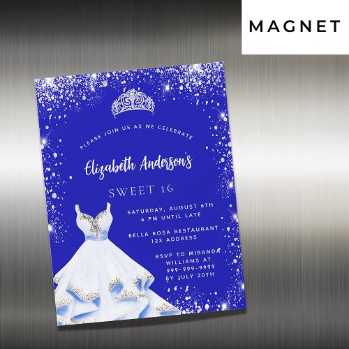 Sweet 16 royal blue silver dress tiara luxury magnetic invitation