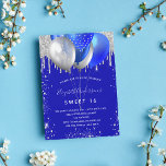Sweet 16 royal blue silver glitter balloons luxury invitation<br><div class="desc">A royal blue background. Decorated with faux silver glitter drips paint dripping look,  sparkles and balloons. Personalize and add a name and party details. The name is written with a hand lettered style script.</div>
