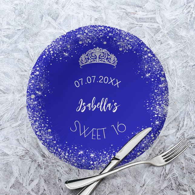Sweet 16 royal blue silver glitter name paper bowls (Creator Uploaded)