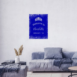 Sweet 16 royal blue silver glitter welcome poster