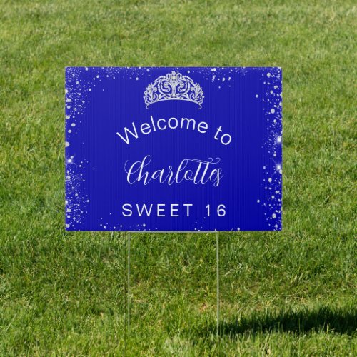 Sweet 16 royal blue silver glitter welcome sign