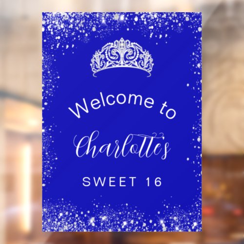 Sweet 16 royal blue silver glitter welcome window cling