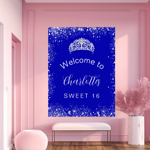 Sweet 16 royal blue silver welcome poster