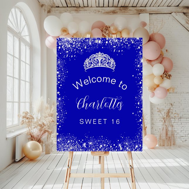 Sweet 16 royal blue silver welcome sign (Creator Uploaded)