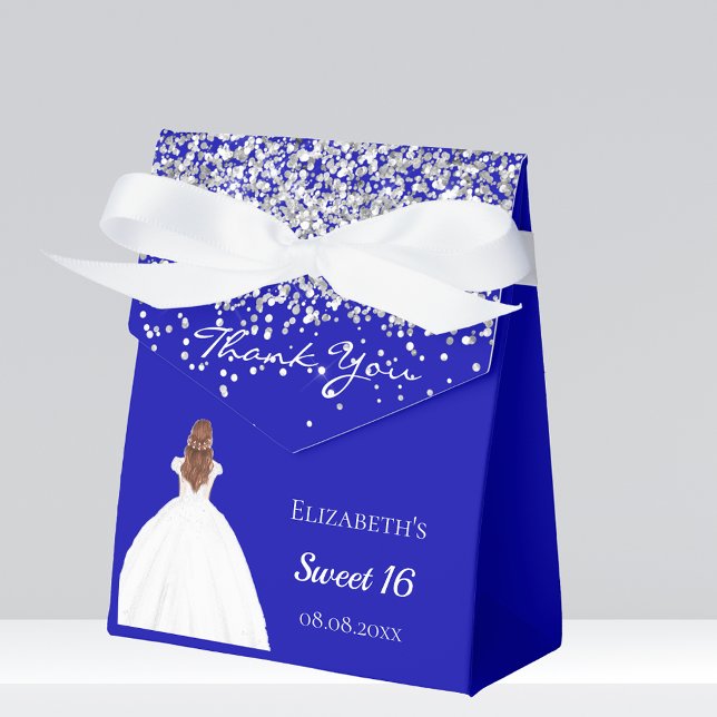 Sweet 16 royal blue white dress party favor boxes (Creator Uploaded)