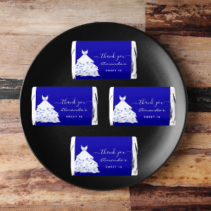 Sweet 16 royal blue white dress thank you hershey's miniatures