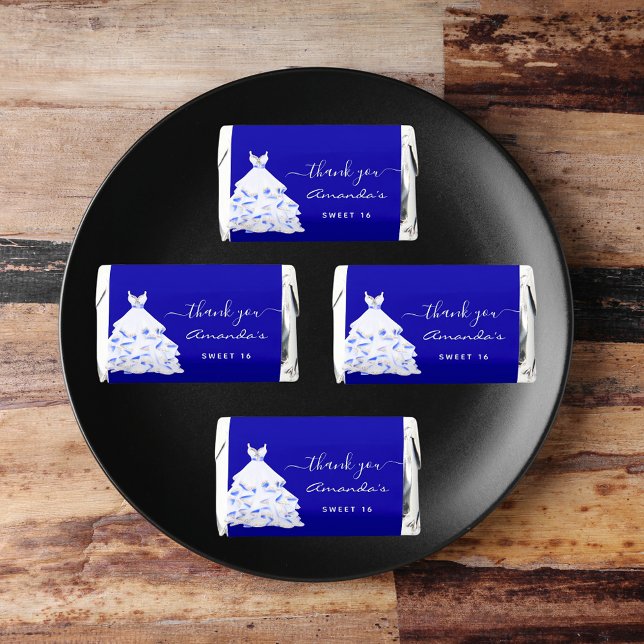 Sweet 16 royal blue white dress thank you hershey's miniatures (Creator Uploaded)