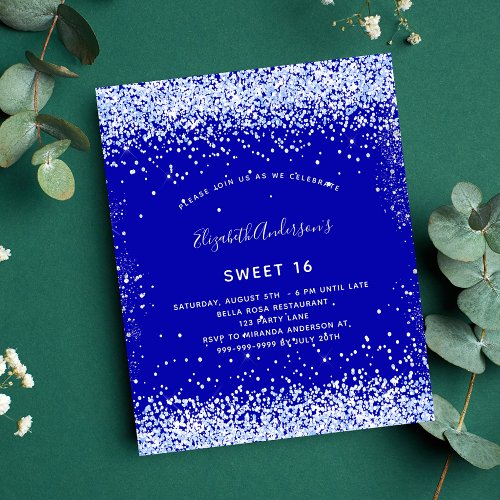 Sweet 16 royal blue white flyer invitation