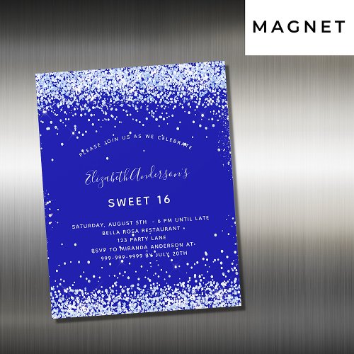 Sweet 16 royal blue white luxury magnetic invitation